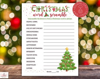 Christmas Word Scramble Game Printable, Christmas Party Game, Word Scramble for Kids Teens Adults, Christmas Classroom Activity, Office Game