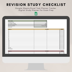 Elenco di controllo per lo studio di revisione 2025 / Tracker di pianificatore di attività di Google Sheets/Excel / Pianificatore di studio digitale per la preparazione all'esame