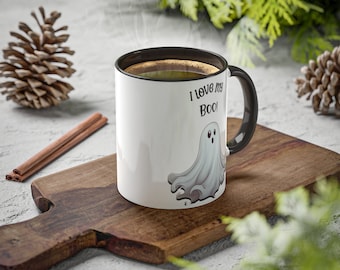 Ghost Halloween Mug, "I Love My BOO!" Gift for Partner, Coffee Mug, Black Handle, Spooky Halloween Mug, Fun Halloween Mug, Ceramic 11oz
