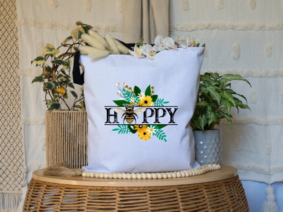 Bee Happy Tote Bag: Inspirational Polyester Shoulder Bag