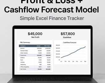 Profit & Loss Excel Template | Cashflow Forecast Model | Small Business Finance Tracker | Excel P-L Dashboard | Budget Planner Spreadsheet