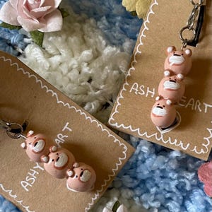 Cute brown bear clay charm with strap