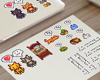 Stardew Valley Inspired Sticker Sheets, I'm starting to feel exhausted, DIY game room decor