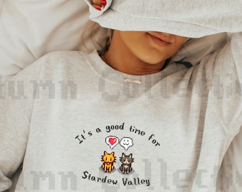 Relaxed Stardew Valley Inspired Sweatshirt, Crossing, Farm Animal Video Game Suggestions, Pixel Art, Unisex Gamer Gift
