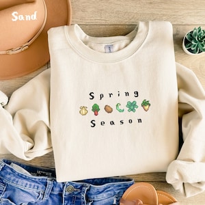 Spring Season Stardew Valley Sweatshirt, Gift for Him and Her, Crossing, Animal, Gardener, Spring Crops, Cozy Gamer, 8Bit, Pixel Art, Cute