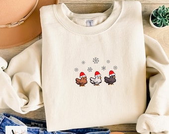 Stardew Valley Chicken Christmas Sweatshirt, Festive Gamer Tee