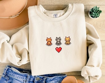 Cat Stardew Valley Sweatshirt: Cozy Pixel Art Gamer Gift