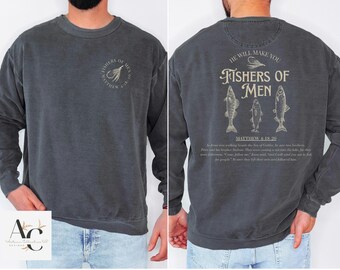 Comfort Colors Fishers of Men Tee, Christian Faith Streetwear, Church Team, Jesus Shirt, Bible Verse Matthew 4:19, Birthday Gift For Him