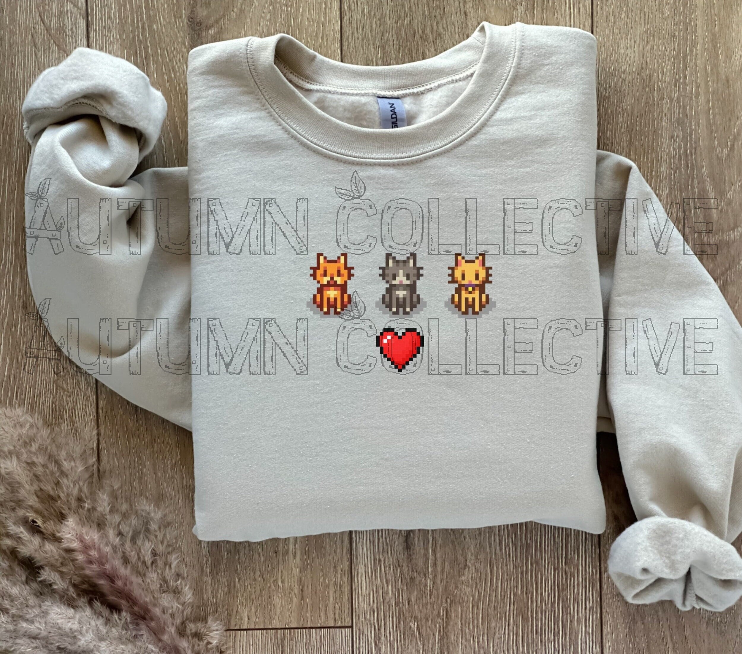 Youth Cat Sweatshirt Stardew Valley, Gift for Him and Her, Video Game Art, Pixel Art, Crossing, 8Bit, Valley, Animal, Cozy Gamer, Gaming