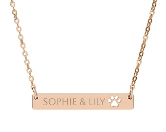 Custom Paw Print Name Bar Necklace - Hypoallergenic Personalized Pet Memorial Jewelry, Minimalist Design, Gifts for Mom, Stardew Valley