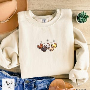 Christmas Chicken Stardew Valley Sweatshirt, Gift for Him or Her, Gamer Gift, Cozy Gaming, Farming Chicken Gifts, Pelican Town, Pixel Art