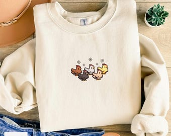 Sudadera navideña de Stardew Valley con pollo, regalo para gamers con diseño pixel art