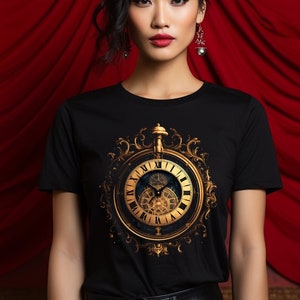 Elegant Gold Clock Shirt, Victorian era wealthy lavish prestigious clockwork steampunk rich high fashion