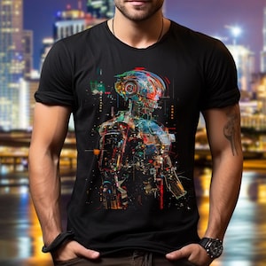 Cyberpunk Robot Shirt, transhuman game art film 2077 Futuristic Shirt Clothing Gift punk gift for him her geek VR disco cool graphic tee 80s