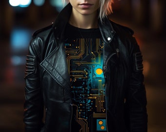 Cybernetic Human Body Shirt, cyber punk scifi cyborg android heart circuits wires futuristic science fiction gamer board games cyberpunk