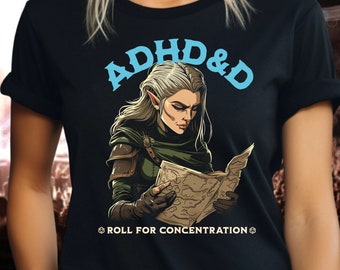 Camiseta divertida DND, trastorno por déficit de atención con TDAH, regalo de D&D de mazmorras y dragones para su esposa, niña, mujer, cumpleaños, Navidad, camiseta gráfica