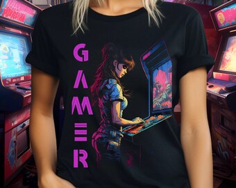 Girl Gamer Shirt, women girls video gamer female video games gaming girl tee video game lover gamer party t-shirt gift for gamer scifi