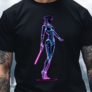 Neon Cyberpunk Woman Shirt, Japan Manga Comic Japanimation Outrun Game Art Film Cyberpunk 2077 Futuristic Shirt Clothing Gift punk