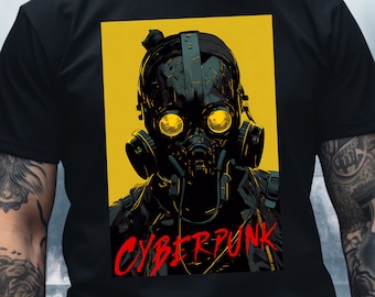Cyberpunk Shirt Yellow Mask, cyberpunk clothing outrun t shirt vaporwave shirt retrowave shirt cyberpunk 2077 shirt synthwave shirt