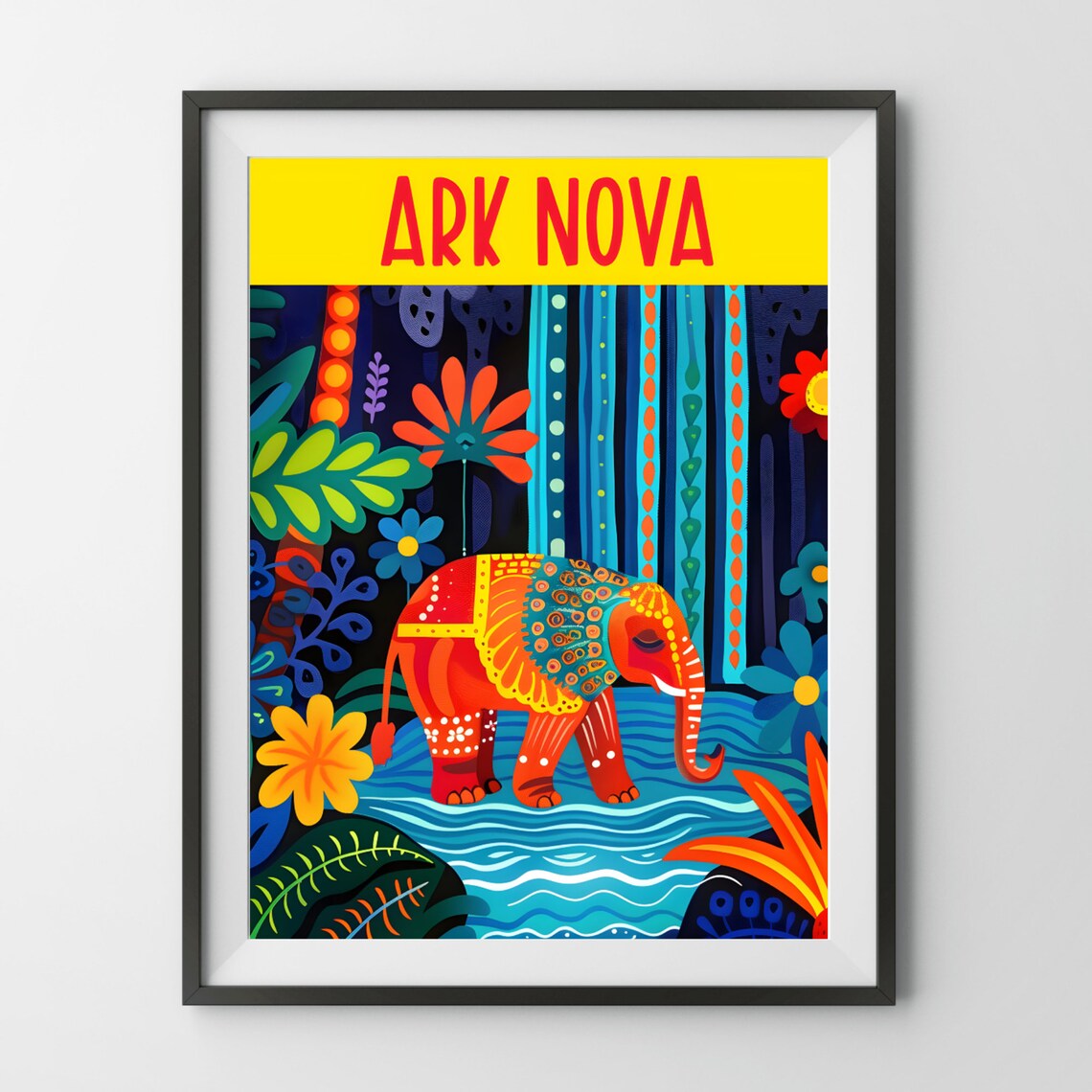 Ark Nova Board Game Poster, Traditional African Art Elephant Waterfall ...