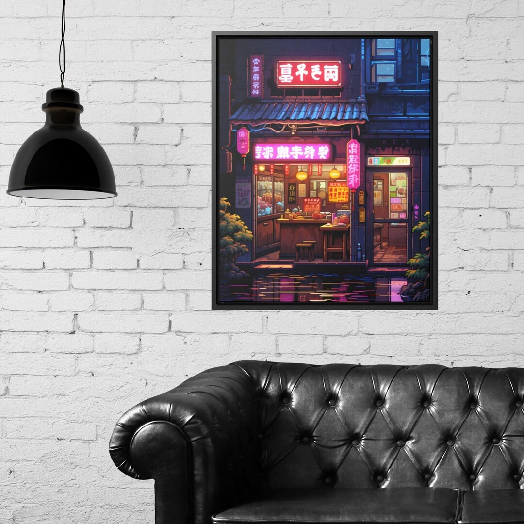 Framed Ramen Shop Canvas Wall Art, Poster Art Cozy Cafe Studio Ghibli Japan Manga Comic