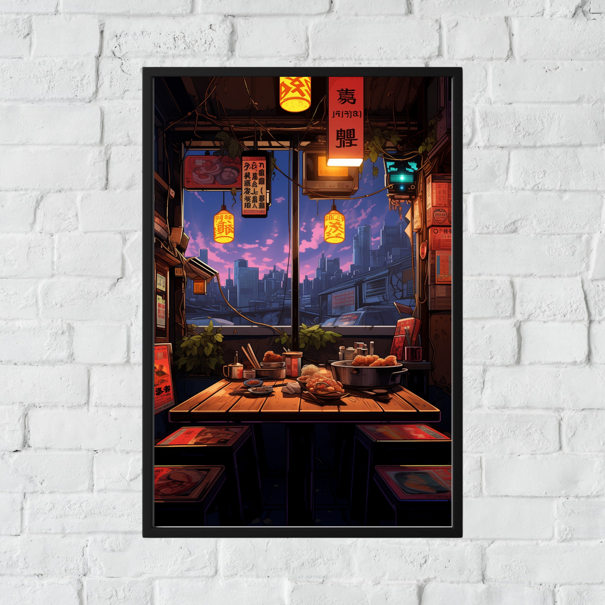 Ramen Shop Night Poster, Wall Art Cozy Cafe Studio Ghibli Japan