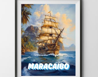 Digitales Brettspiel Poster Maracaibo, Schiff Karibik Malerei Druck Wanddekor Geschenk Familie Kunst Vater Vater Mama Spielzimmer