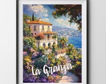 La Granja Digitales Brettspiel Poster, Villa Mallorca Spanien Garten Malerei Druck Wanddekor Geschenk Familie Kunst Vater Vater Mama Spielzimmer