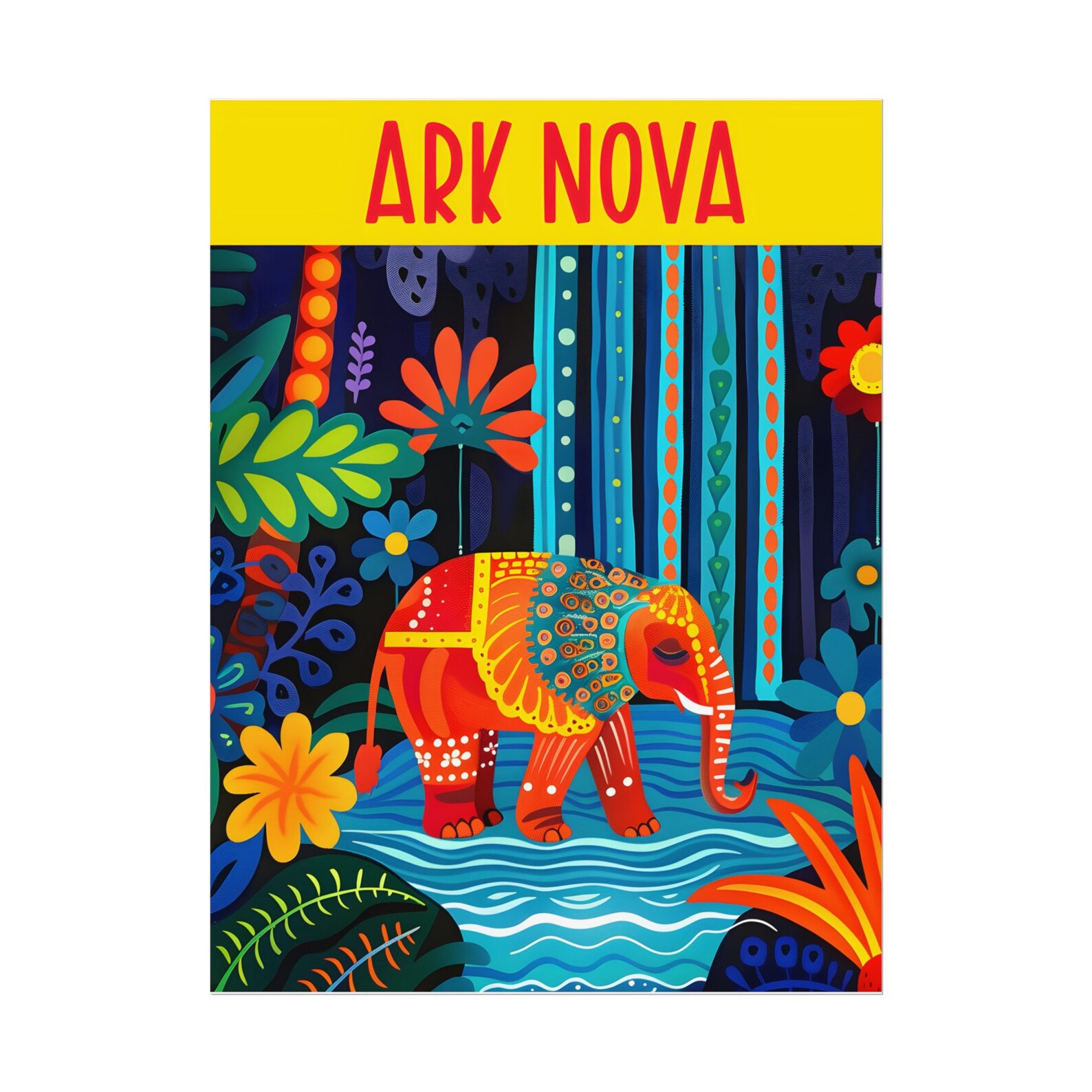 Ark Nova Board Game Poster, Traditional African Art Elephant Waterfall ...