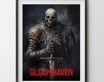 Gloomhaven Digitales Brettspiel Druck, Fantasy Malerei Poster Wand Kunst Skelett Spiel Geschenk für Brettspieler Papa Vater Mama Geek Fan Zimmer Scifi