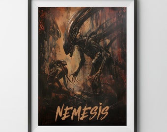 Nemesis Board Game poster, aliens xenomorph scifi lockdown ripley painting strategy game print gift for gamer father dad geek euro fan art
