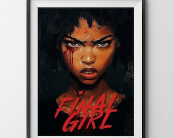 Final Girl Digitales Brettspiel Poster, Horror VHS entkommen schwarzes Mädchen Abenteuer Spaß Malerei Druck Wanddekor Geschenk Kunst Papa Mama Spielzimmer
