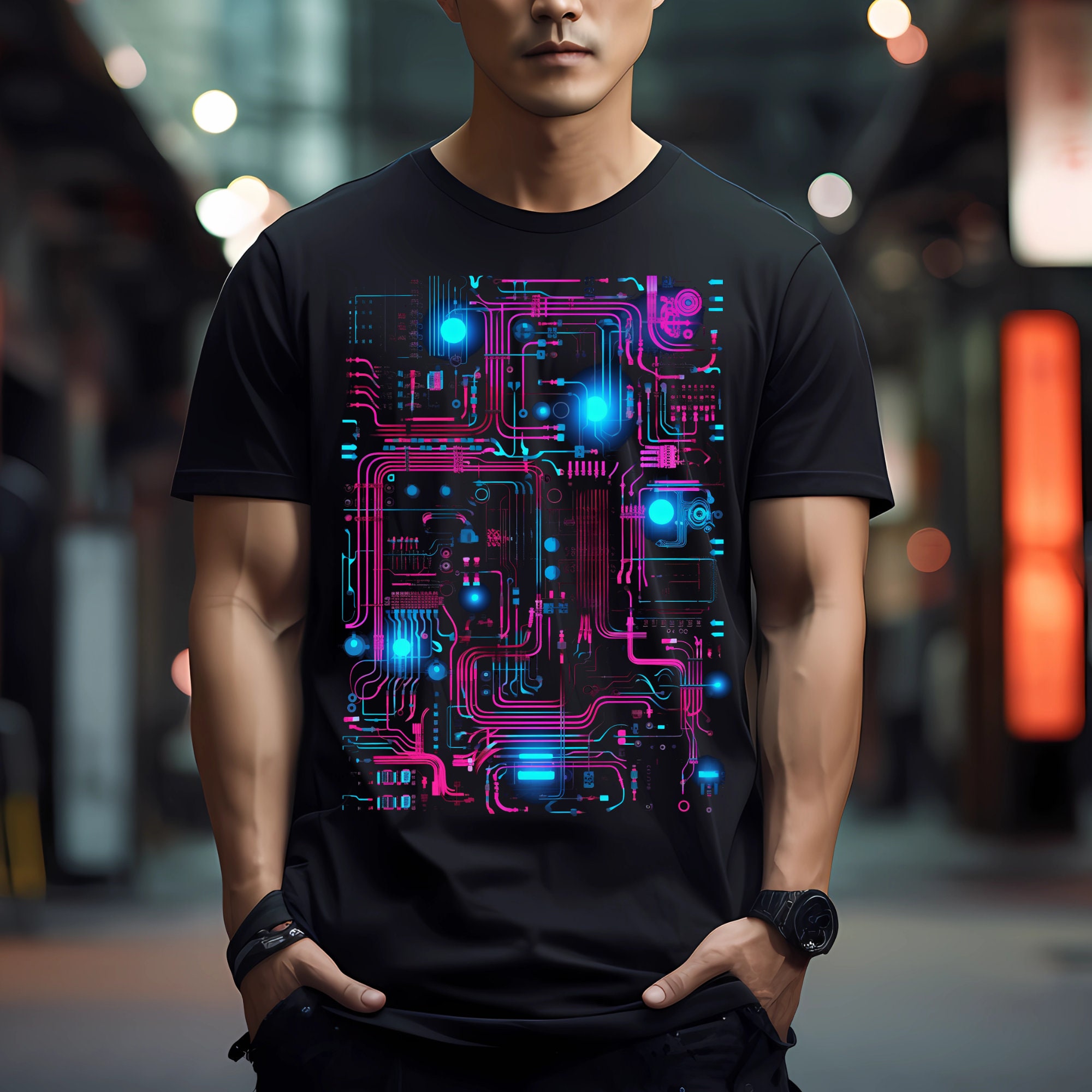 Android Wires Body Shirt, Cyber Punk Scifi Heart Cybernetic Circuits ...