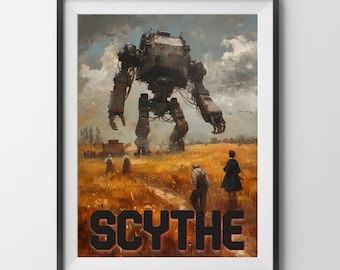 Scythe Board Game Poster, winter mech robots 1920s eastern europe strategy game print gift for gamer father mom dad geek euro fan art