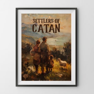 Settlers of Catan Board Game Poster, family board game top classic euro strategy print gift for board gamer father mom dad geek fan art bgg