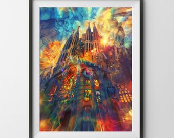 Sagrada Familia Poster, Barcelona Kathedrale familia Spaß Familie Strategie Brettspiel Druck Geschenk für Gamer Vater Mama Papa Geek Euro Fan Art
