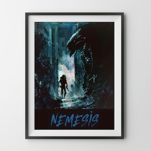 Nemesis Board Game poster, aliens xenomorph scifi lockdown ripley painting strategy game print gift for gamer father dad geek euro fan art