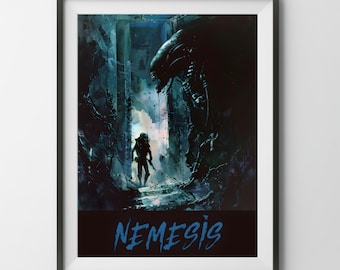 Nemesis Board Game poster, aliens xenomorph scifi lockdown ripley painting strategy game print gift for gamer father dad geek euro fan art