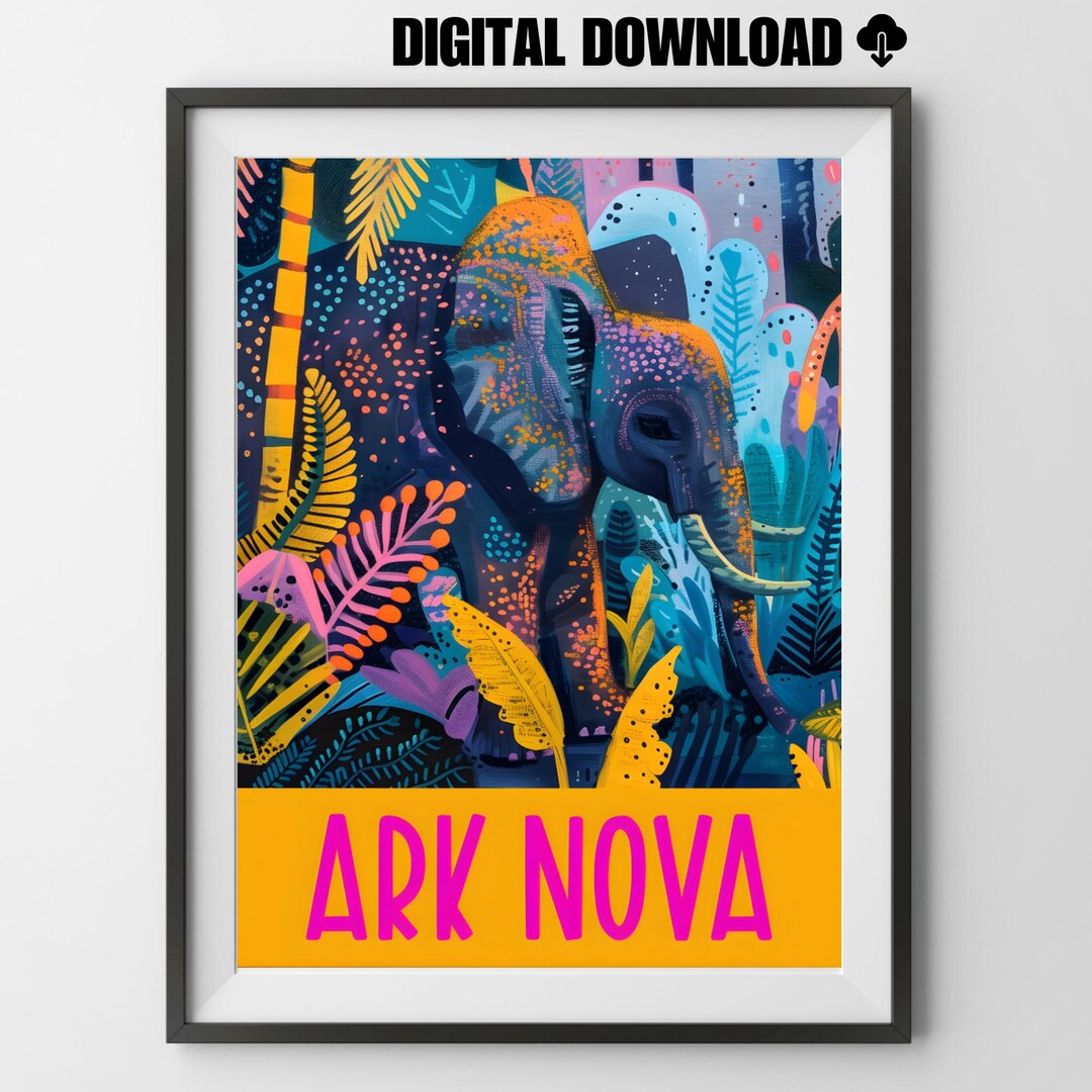Ark Nova Game Digital Poster, Zoo Animals Elephant Family Strategy ...