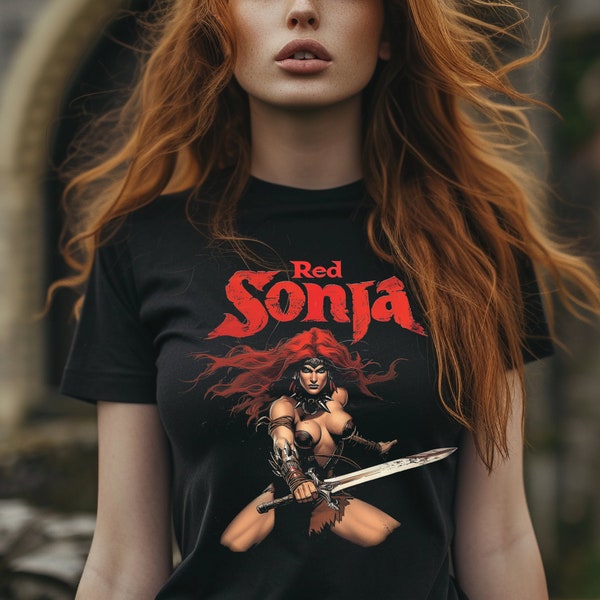 Red Sonja Shirt, conan de barbaarse Cimmerian warrior vintage fantasy art stripboek tee cadeau voor haar zwaard en tovenaar rare verhalen