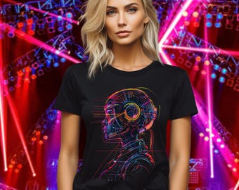 Cyberpunk Roboter Shirt, Gelb android Spiel Film 2077 Futuristisches Shirt Kleidung Punk Geschenk für Ihn Her Geek VR Disko cool Grafik Tee 80er Jahre
