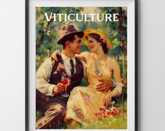Vitikultur Digitales Brettspiel Poster, Weinberg Wein Paar Liebe Weingut Gemälde Druck Wanddekor Geschenk Familie Kunst Vater Vater Mama Spielzimmer