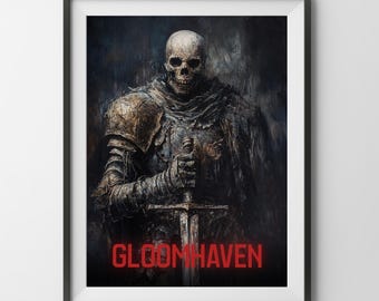 Gloomhaven Brettspiel Poster, Skelett Rpg Fantasy Malerei Poster Wand Kunst Spiel Geschenk Brettspieler Vater Vater Mama Geek Spaßraum scifi