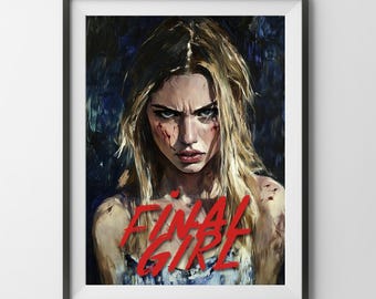Final Girl Brettspiel Poster, Horror vhs retro blonde Frau Held Malerei Druck Wand artdecor Geschenk Brettspieler Vater Vater Spiele Zimmer Dekor