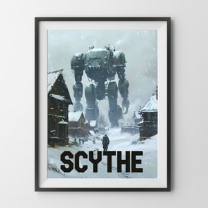 Scythe Board Game poster, winter mech robots 1920s eastern europe strategy game print gift for gamer father mom dad geek euro fan art