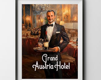 Grand Austria Hotel Digitales Brettspiel Poster, Europa Kellner Malerei Druck Wanddekor Geschenk Familie Kunst Vater Vater Mama Spielzimmer