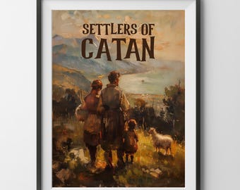 Siedler von Catan Brettspiel Poster, Familie Schaf Bauernhof Malerei Poster Wand Kunst Spiel Geschenk Brettspieler Vater Vater Mutter Geek