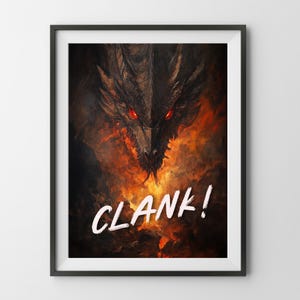 Clank Board Game Poster, fantasy dungeon crawler dragon oil painting poster wall art game gift board gamer dad father mom geek fun room