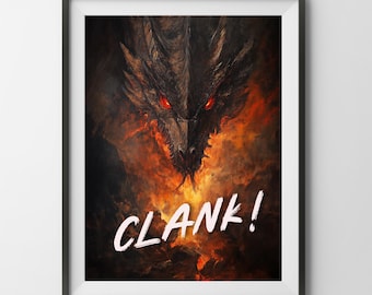 Clank Brettspiel Poster, Fantasy Dungeon Crawler Drachen Ölgemälde Poster Wand Kunst Spiel Geschenk Brettspieler Papa Vater Mama Geek Spaßraum