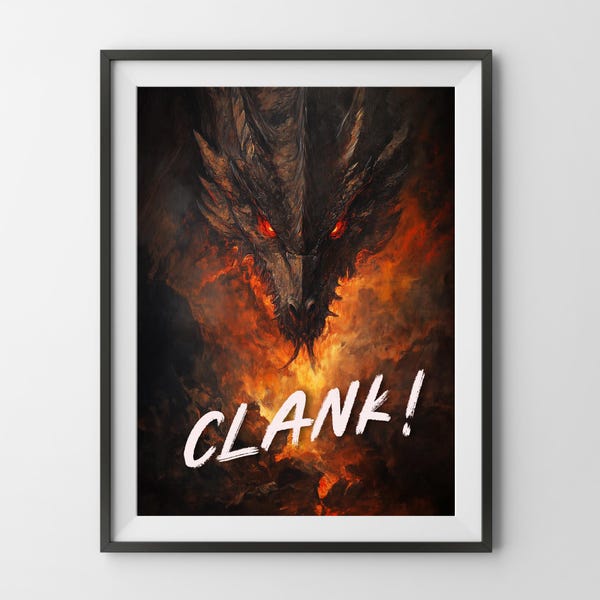 Clank Board Game Poster, fantasy dungeon crawler dragon oil painting poster wall art game gift board gamer dad father mom geek fun room